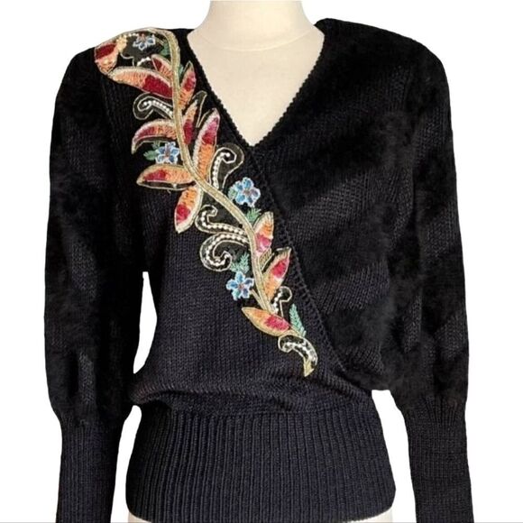 SIDEEFFECTS Vintage Black Beaded Sweater, XLNT Condition, Sz S - Picture 1 of 7